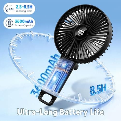 Large Portable Handheld Desk Fan, 6 Inch Blades, 180° Foldable for Travel — view 5