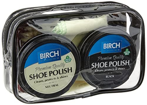 Charles Birch Shoe Care Cleaning Kit, Travel Size Leather Care, 8 Pieces inc 2x Shoe Polishes, 2x Shoe Brushes, 2x Cloths, 1x Shoe Lift, 1x Clear Case