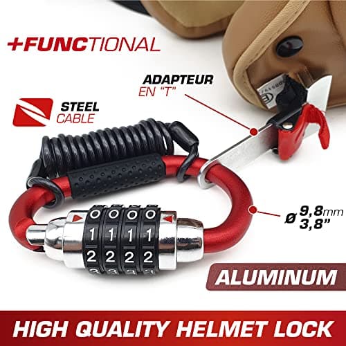 RADIKAL RK540R Motorcycle Helmet Lock, Combination Code Lock, T Buckle Adapter, Security Cable, Carabiner Anti-Theft Padlock Multifunction Universal Scooter, Electric Bicycle, Ebike, Luggage, Backpack — view 3
