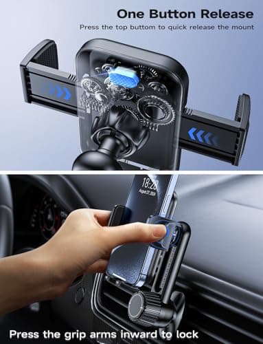 Phone Holder for Car Vent: [Never Blocking] Air Vent Cell Phones Mount, Quick Release Car Phone Mount with Stable Hook Clip, 360° Rotation Mobile Phone Automobile Cradle for iPhone Samsung Huawei etc — view 4