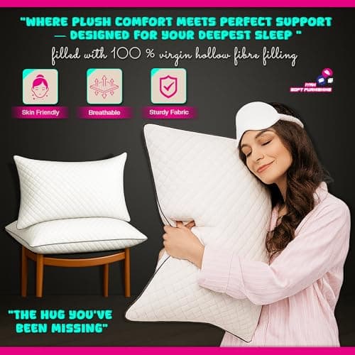 Ultrasonic Quilted Grey Pipiing Hollowfibre Pillows 4 Pack – Luxury Firm & Plump Bed Pillows for Sleeping, Hypoallergenic Down Alternative Bounce Back, Side & Stomach Sleepers, Dust Mite Resistant — view 3