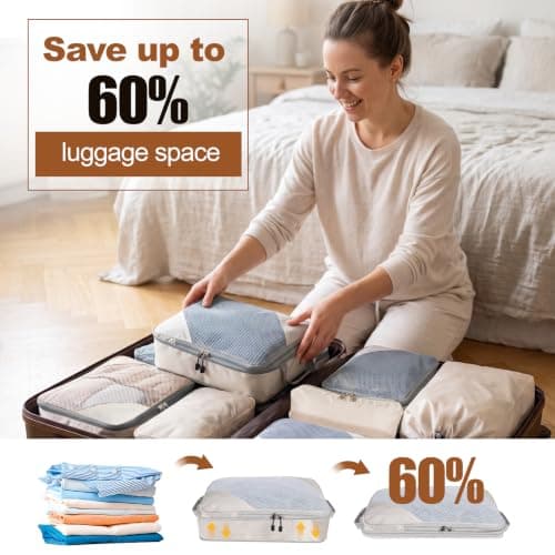MOLICRAIN Compression Packing Cubes for Suitcase, 6 PCS Ultralight Travel Organiser Packing Bags, Extensible Luggage Organiser, Suitcase Organizer, Packing Cubes for Cabin Luggage(Beige) — view 2