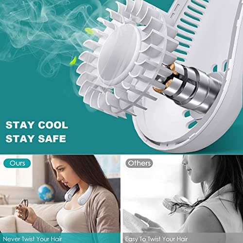 Portable Neck Fan, USB Bladeless Mini Fan with 360°Airflow, Cooling Summer Vaneless Hanging Neck Fans Three-speeds Change for Home Office Travel Outdoor Sports (Green) — view 6