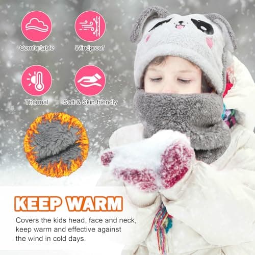 AYPOW Kids Winter Thermal Hat Balaclava, Novelty Hat Multifunctional Windproof Warm Hat Cap Hood Neck Warmer Scarf for Boys Girls Toddler Outdoor Activities — view 6