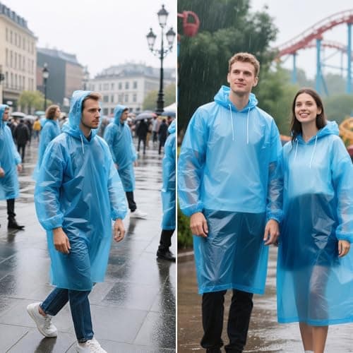 TIECHI Disposable Rain Ponchos - 6 Pack Rain Poncho Waterproof Emergency Raincoats Rain Poncho Adult Rain Coats With Hood and Sleeves Ideal for Festivals, Theme Parks, Fishing, Camping — view 2