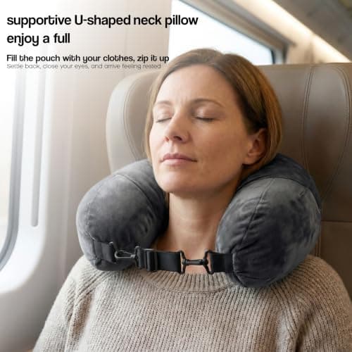 Campoverde Travel Neck Pillow Storage Bag, U-Shaped Pillowcase with Adjustable Shoulder Strap, Portable Organizer for Flight, Train and Car Travel(Dark Grey) — view 6