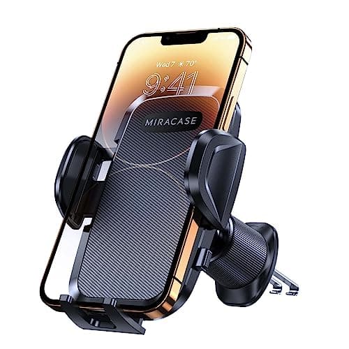 Miracase Car Phone Holder, Stable Double Steel-Hook Air Vent Car Phone Mount Cradle 360°Rotation, One Button Release Mobile Phone Holder for iPhone, Galaxy, All 4.0''-7'' Smartphones