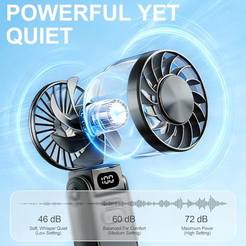 Handheld Fan with Ice Cooler, Portable Mini Fan Rechargeable Battery Operated, 5 Gear Turbo Fan Led Display, Up to 15H Cooling, Foldable Personal Hand Fans for Travel/Commuting/Office/Home (Black) — view 2