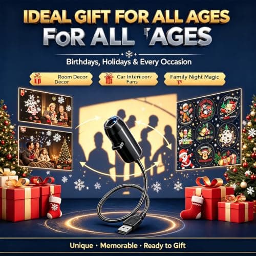 HD 5D Holographic Christmas Night Light Projector, Christmas Projector Lights, USB Plug & Play 360° Rotating Ceiling Lamp with 10 Festive Slides, Dynamic Holiday Scene for Bedroom, Living Room — view 2