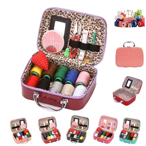 Wondolla Sewing Kit,Portable Sewing Kit in Faux Leather Case,Portable DIY Hand Made Craft Set,Big Eye Stainless Steel Needles Hand Sewing Kit for Handicraft Lovers (Purple)