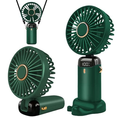 Jsdoin Hand Held Fan,Portable Handheld USB Rechargeable Fans with 5 Speeds,Battery Operated Mini Fan Foldable Desk Desktop Fans with LED Display for Home Office Bedroom Outdoor Travel (Green)