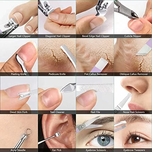 Saluaqui 16pcs Stainless Steel Manicure Pedicure Kit Portable Grooming Set — view 3