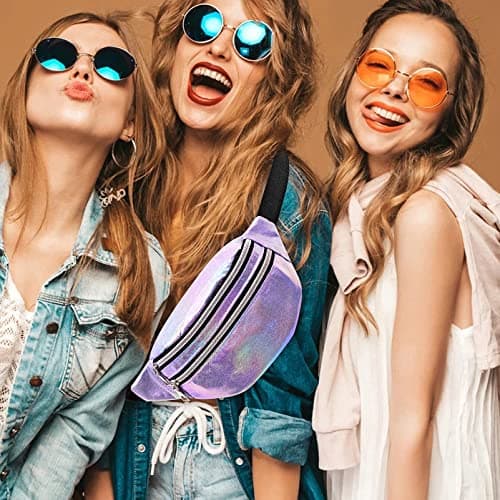 Waist Fanny Pack for Women Waterproof PU Bumbags for Ladies Fashion Shiny Bum Bag with Adjustable Belt for Dog Walking Hiking Travel Cycling (Purple) — view 6