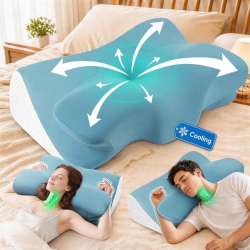 Orthopaedic Cervical Memory Foam Pillow for Neck & Shoulder Pain Relief, Contour Neck Support Pillow with Arm Rest Groove, Dual Height for Side, Back & Stomach Sleepers, Cooling Cover, 100-Night Trial