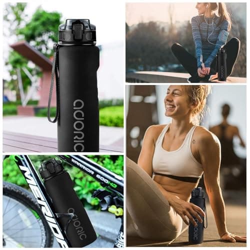 ADORIC Sports Water Bottle 1L, BPA Free Tritan Leak Proof Gym Bottle, Black — view 5