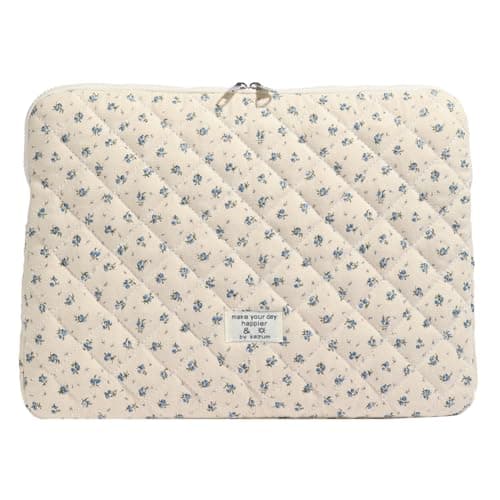 CHAMAIR Puffy Laptop Sleeve 15 Inch Cute Laptop Case Floral Quilted Laptop Sleeve Cute Aesthetic Cover Case 14'' 15'' (Blue 15in)