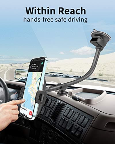 APPS2Car Windscreen Phone Holder - Flexible Goose-neck Arm, 13" - Compatible with 4-6.8" Phones - Suction Base Dashboard Holder for Van/Truck — view 6
