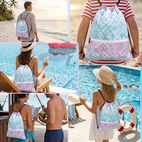 StreamSafe Drawstring Bags for Kids Girls, Waterproof Mermaid Backpack — view 4