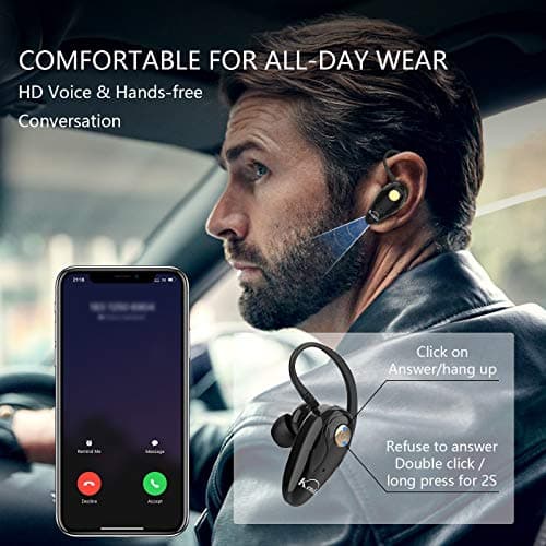 kendir Bluetooth Headset, V5.0 Ultralight Wireless Headphone Cell Phone Earpiece with Mic Headsetcase,Volume Control, Handsfree Earbud,Compatible with Android/iPhone/Smartphones/Laptop (black) — view 2