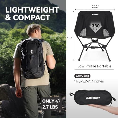 MARCHWAY Lightweight Folding Camping Chair with Spring Lock, Stable Compact Portable for Outdoor Camp, Travel, Beach, Picnic, Festival, Hiking, Backpacking (Black) — view 3