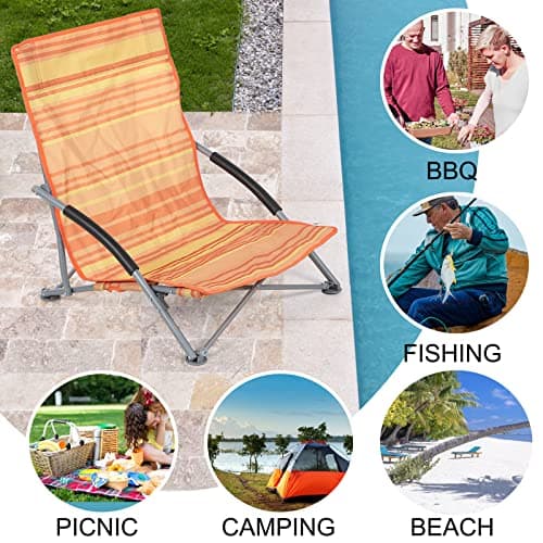 Unibos Set of 2 Folding Low Camping Chair, Lightweight,Foldable,Portable Garden Beach Chair Perfect for Camping,Garden,Festivals,Fishing,Caravan Trips and BBQs (Orange) — view 4