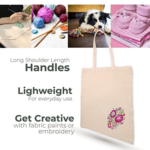 DIVCHI Pack Of 5 Cotton Tote Bag Eco-Friendly Shopping Bag 100% Cotton Canvas Reusable Grocery Cloth Bag With Extra Strong Long Handle - Ideal for Printing & Embroidery (38cm x 42 cm x 70cm) — view 6