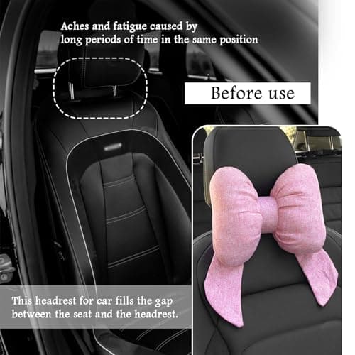 Figpade Cute Bow Car Headrest Pillow,Comfortable & Breathable Car Neck Pillows for Relief Neck Fatigue,Universal Head Rest Pillow for Cars Decoration as Birthday Gifts for Women,Girl (Pink) — view 5