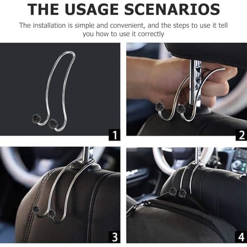 2pcs Car Back Seat Hanging Hooks Set Stainless Steel Rhinestone Black — view 6
