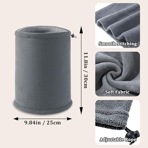 LWAQWHU Winter Neck Warmer Fleece Windproof Bandana Neck Gaiter Adjustable Drawstring Face Scarf for Men Women Unisex Outdoor Sports Skiing Fishing Motorcycle Running Cycling (Grey) — view 2
