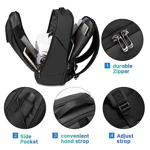 BANGE Business Smart Waterproof Backpack Fit 15.6 Inch Laptop, Travel Durable Suitable For Overnight And Daily Use, Black (No Usb) — view 3