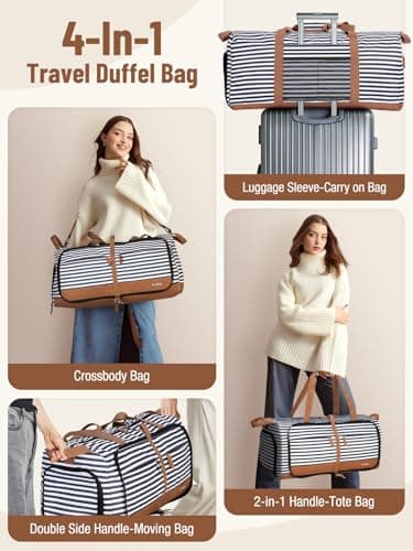 Lekesky Large Foldable Travel Duffe Bag - 60L Waterproof Holdall Luggage Bag with Shoes Compartment, Weekend Overnight Sports Bag for Women and Men(Striped, 63 * 30 * 28cm) — view 5