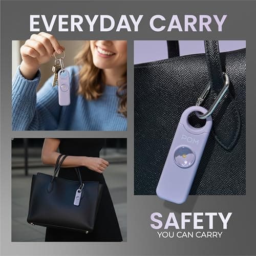 POM Personal Safety Alarm for Women – 130dB Loud Emergency Siren, USB-C Rechargeable with Bright LED Flashlight, Portable Keychain Design for Self Defense, Purse, Backpack & Travel (Lavender) — view 2
