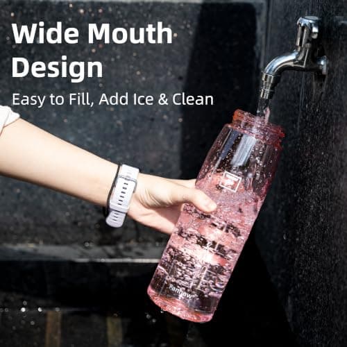 Fanhaw Sports Water Bottle 1L, Drinks Bottle with Chug Lid, BPA Free Leakproof Tritan Plastic Water Bottle, Wide Mouth Reusable Bottle for Gym, Travel, School, Office, Cycling & Hiking (Clear & Black) — view 5