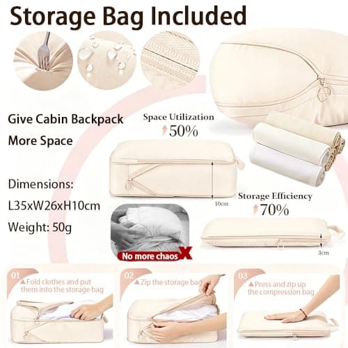 Treer Ryanair Cabin Bags 40x30x20cm Underseat Travel Backpack Carry on Hand Luggage for Airplanes, Waterproof Multiple Pockets Rucksack, Includes Compressible Storage Bag (Cream White,24L) — view 3