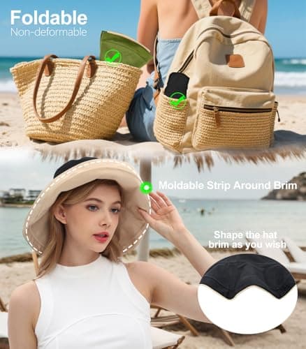 Women's 100% Cotton Sun Hats, Wide Brim, for Gardening, Travel, Sun Protection, Foldable, for Beach, Foldable Brim, 40 — view 5