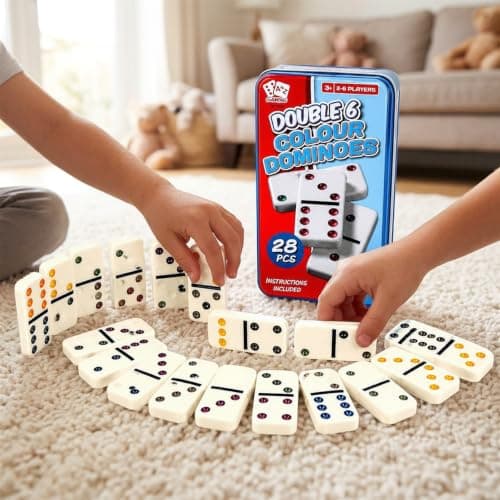A2Z Double 6 Colour Dominoes Set in Metal Tin 28 Pieces Family Game — view 4