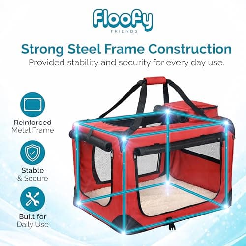 Floofy Friends Soft-Sided Dog Travel Crate - Foldable, Breathable Pet Carrier for Small Dogs & Cats, Ideal for Car Travel & Home Use — view 3