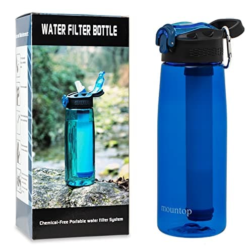 mountop Portable Water Filter Bottle - Emergency Water Filtered Bottle with 2-Stage Integrated Filter Straw for Hiking Backpacking and Travel BPA Free 22oz — view 6