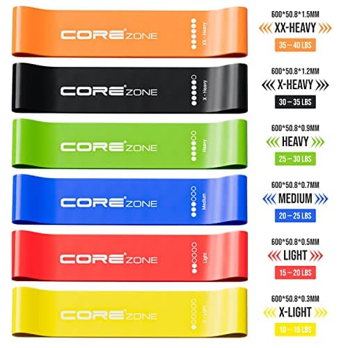 COREZONE Resistance Bands Set of 6 - Loop Exercise Bands for Working Out, Booty Bands for Women & Men, Glutes, Legs, Bum, Home Gym Workout, Yoga, Pilates, Physical Therapy - 6 Resistance Levels — view 3