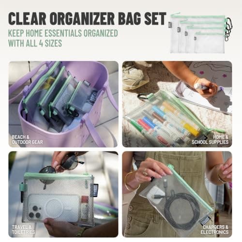 GOBAGS Air Production Multi‑Size Clear Zipper Pouch (4‑Pack) – Cable Organizer & Travel Gear Bag for Electronics, Camera Accessories, Tool Pouch & Small Tech Storage (Mint Green) — view 2
