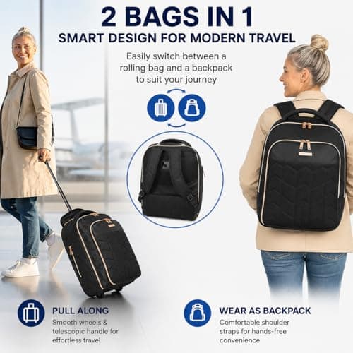 Bordlite 2-in-1 Backpack + Holdall on Wheels 50x38x25cm - 47L, Overhead Cabin Bag for British Airways, Jet2 & More – Travel Rucksack with Straps, Trolley Handle & Lightweight Holdall Design — view 3