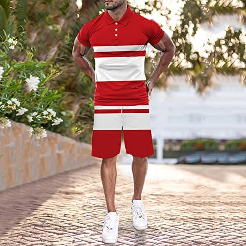 Mens Casual Sets 2 Piece Outfits Summer 2 Piece Outfits Fashion Casual Short Sleeve Polo Tracksuit Set for Men Sweat Outfit Sets Loungewear for Travel — view 2