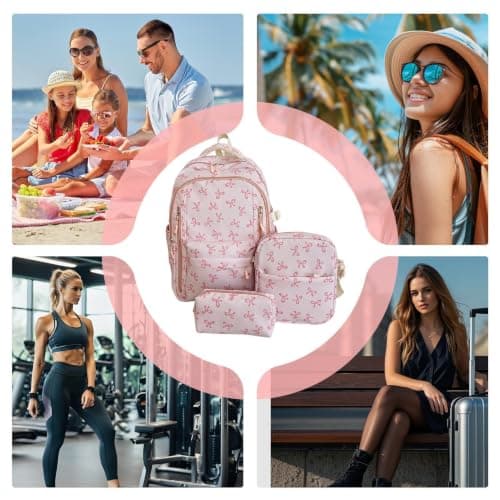Zeyaoaea Bow Backpack with Lunch Box Large Capacity Cute Bookbag with — view 4