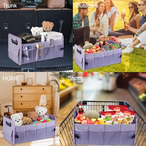 JiatuA Car Trunk Organizers and Storage for SUV, Collapsible Multi Compartment Container Box Adjustable Car Accessories for Women Men, Light Purple — view 6