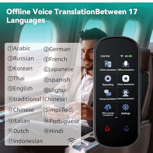 Language Translator Device, AI Instant Translator with 139 Languages Two-Way Real-Time Voice Translation, Online/Offline/Photo/Recording Translation, Portable Translator for Travel Business Learning — view 4