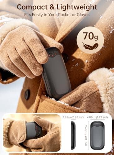 Wasuka Rechargeable Hand Warmers 2 Pack, Portable Electric Handwarmers with 3 Heat Settings, USB Hand Warmer, Reusable Pocket Heater for Golf, Camping, Outdoor, Winter Gifts for Men Women (Grey) — view 4