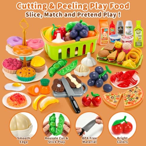 Pretend Play Kitchen Accessories,130Pcs Kids Cooking Toys & Tea Set 3-12 — view 6