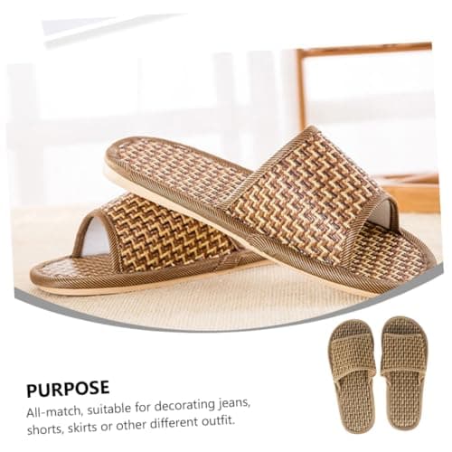 minkissy Bamboo Slippers Summer Woven Sandals Lightweight Breathable Open-Toe Flat Slippers for Women Men Indoor Outdoor Casual Wear — view 5