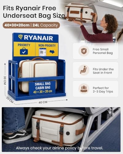 Kono Ryanair Cabin Bag 40x30x20, Underseat Travel Backpack, Beige Classic — view 2