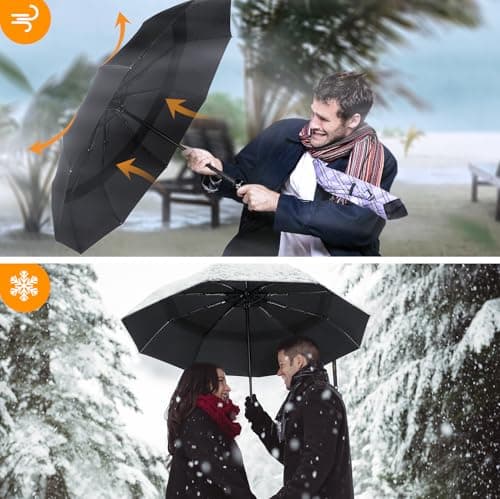 TECKNET Windproof Umbrella, Strong Compact Travel Automatic Umbrellas, Large Wind Resistant Umbrella with 10 Ribs, Folding Lightweight Golf Automatic for Rain - Men, Black — view 3